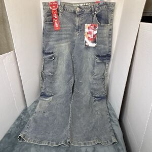 VIP Jeans Cargo Wide Leg Women’s Size 17/33 Skater Punk Stretch Sculpting